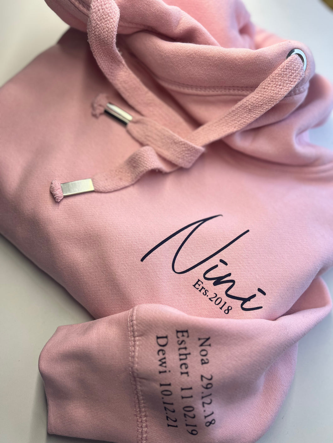 Personalised Cowl neck hoodie (chest & sleeve design)