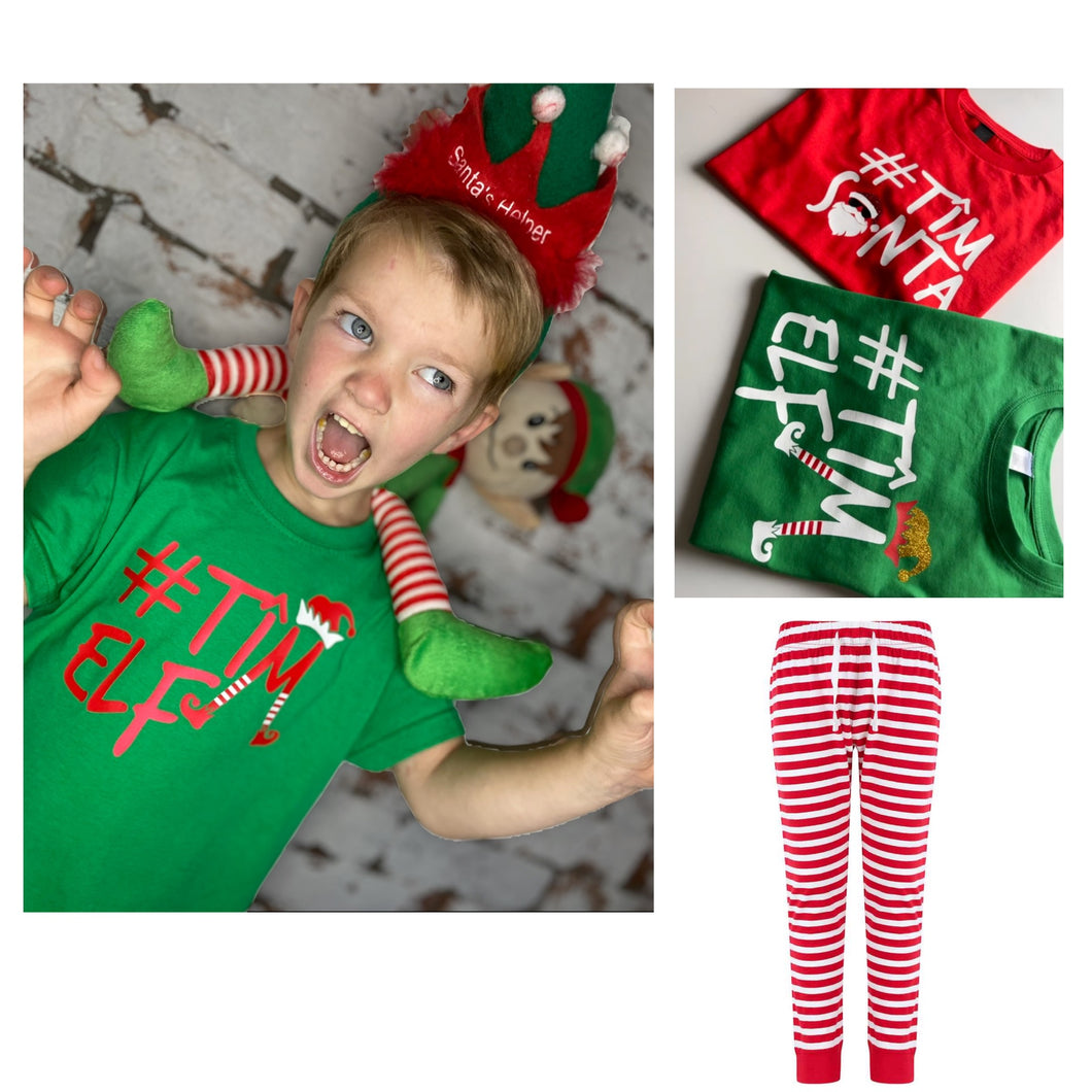 Personalised “TÎM ELF or SANTA” pj set