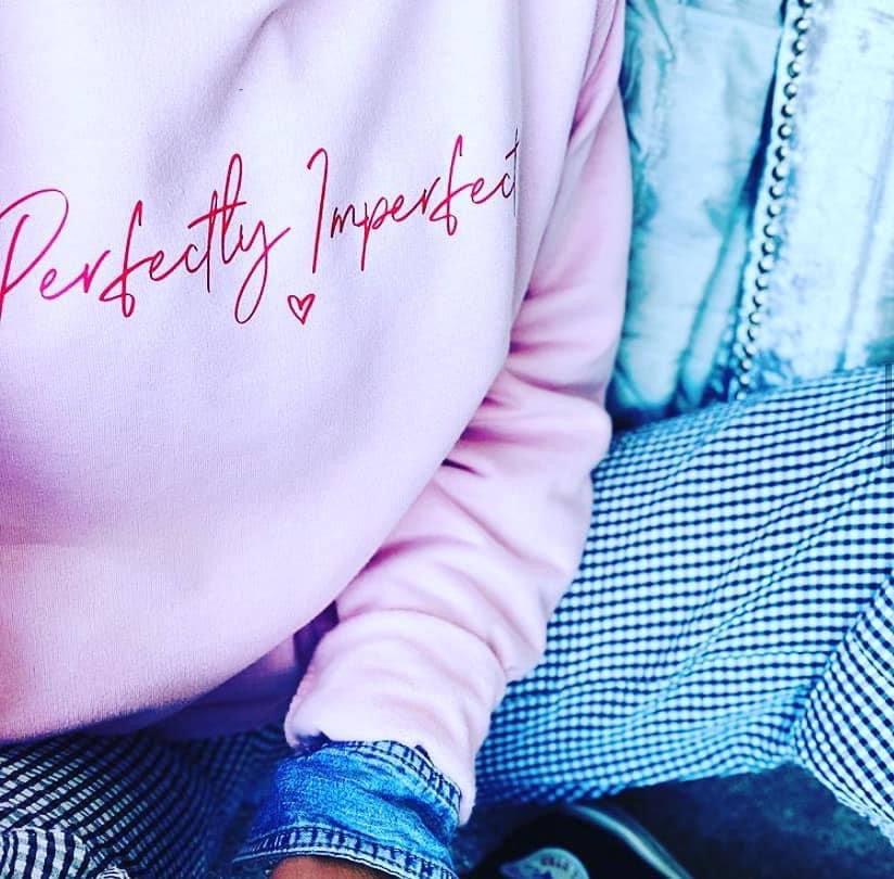 Pink “PERFECTLY IMPERFECT” sweater