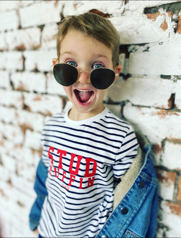 Stud muffin striped t-shirt